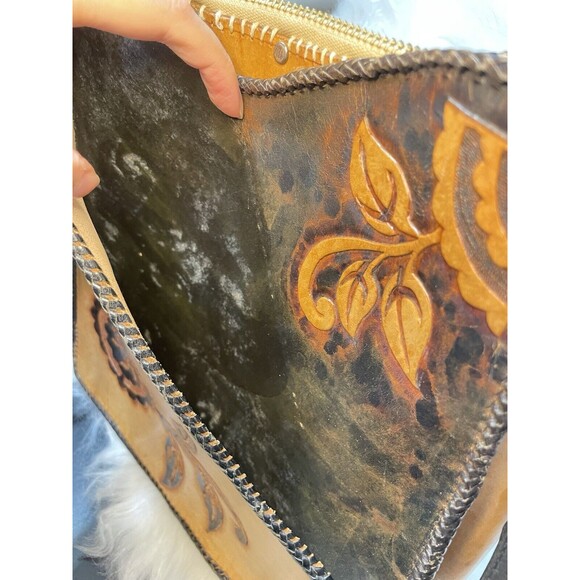 Vtg Shoulder Crossbody Bag Tooled Leather Purse Leather Western Stitched Strap - Picture 4 of 12